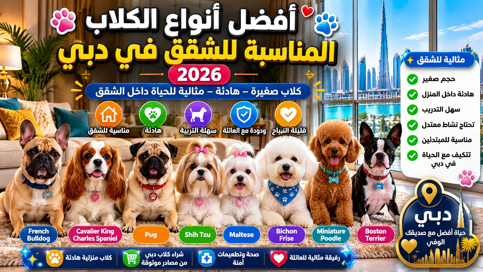 أفضل أنواع الكلاب المناسبة للشقق في دبي 2026