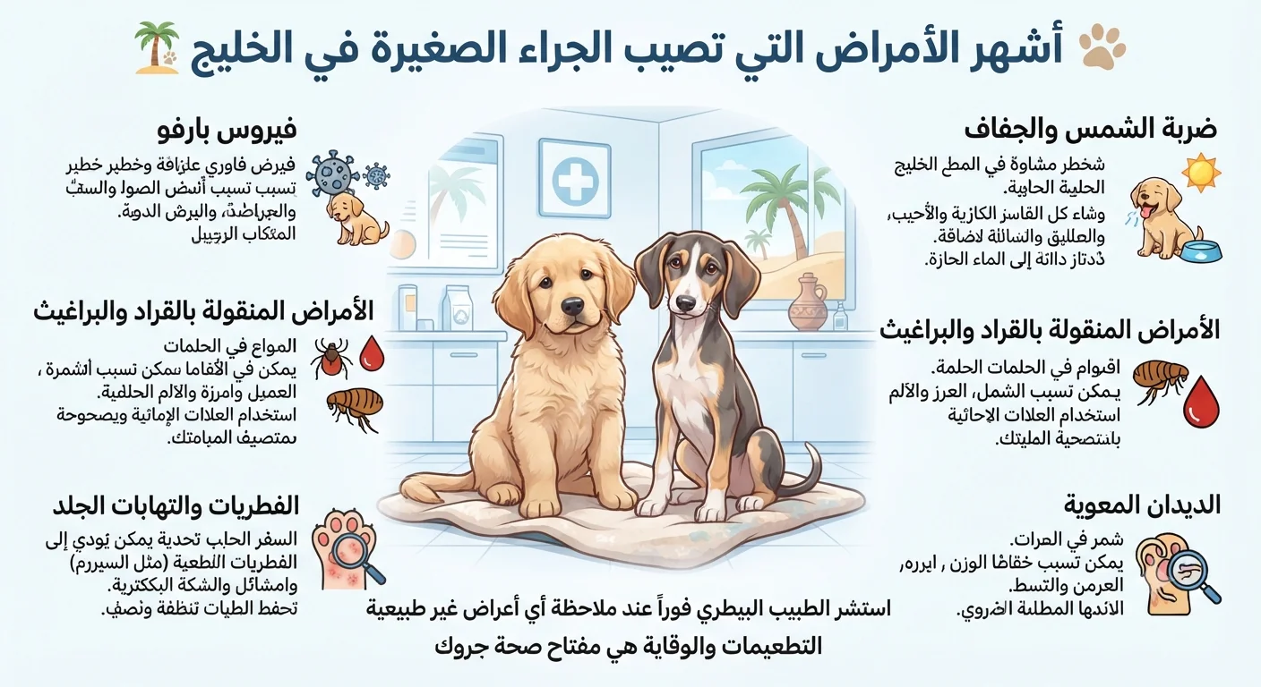 أشهر الأمراض التي تصيب الجراء الصغيرة في الخليج