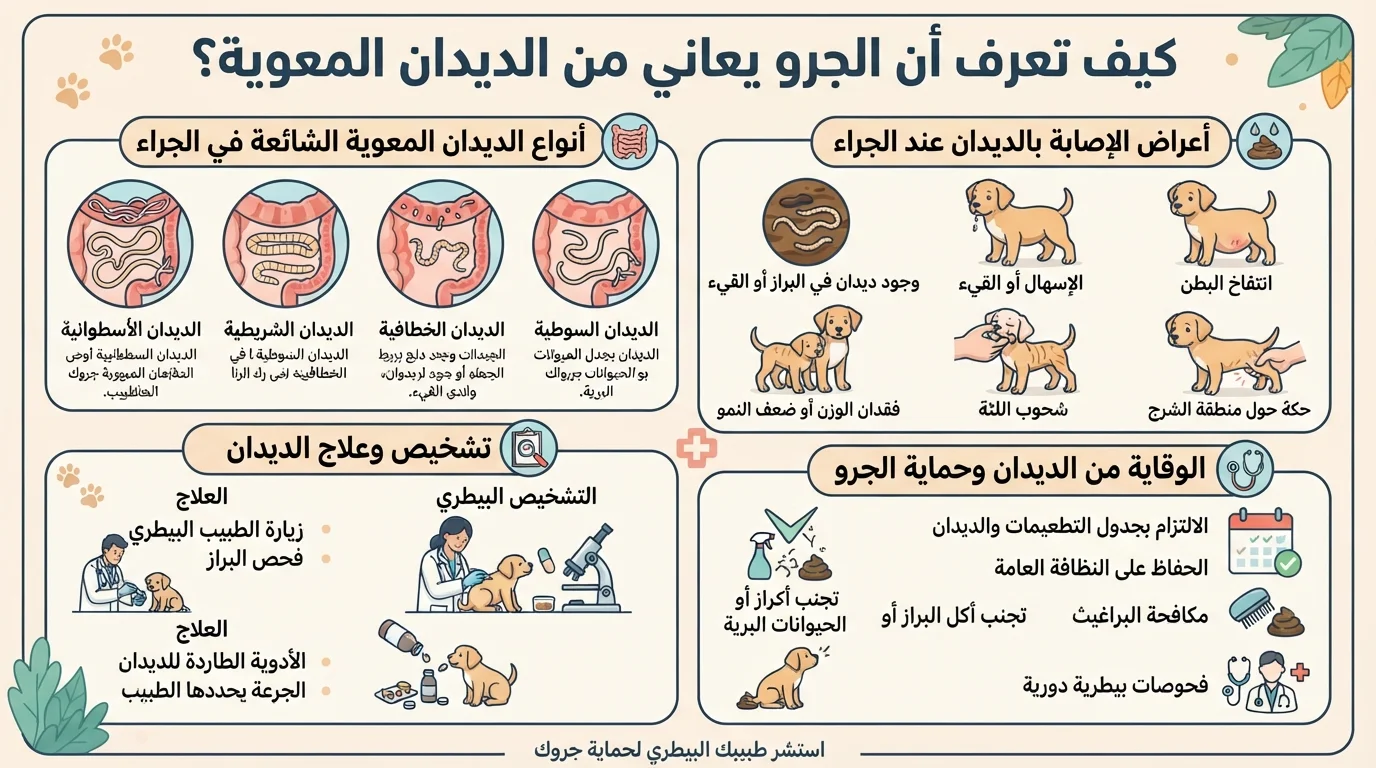 كيف تعرف أن الجرو يعاني من الديدان المعوية؟ دليل شامل عن الأعراض والأنواع والعلاج والوقاية